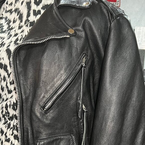 Vintage Classic Unisex Black Leather Motorcycle Jacket probably size Large - Picture 4 of 12